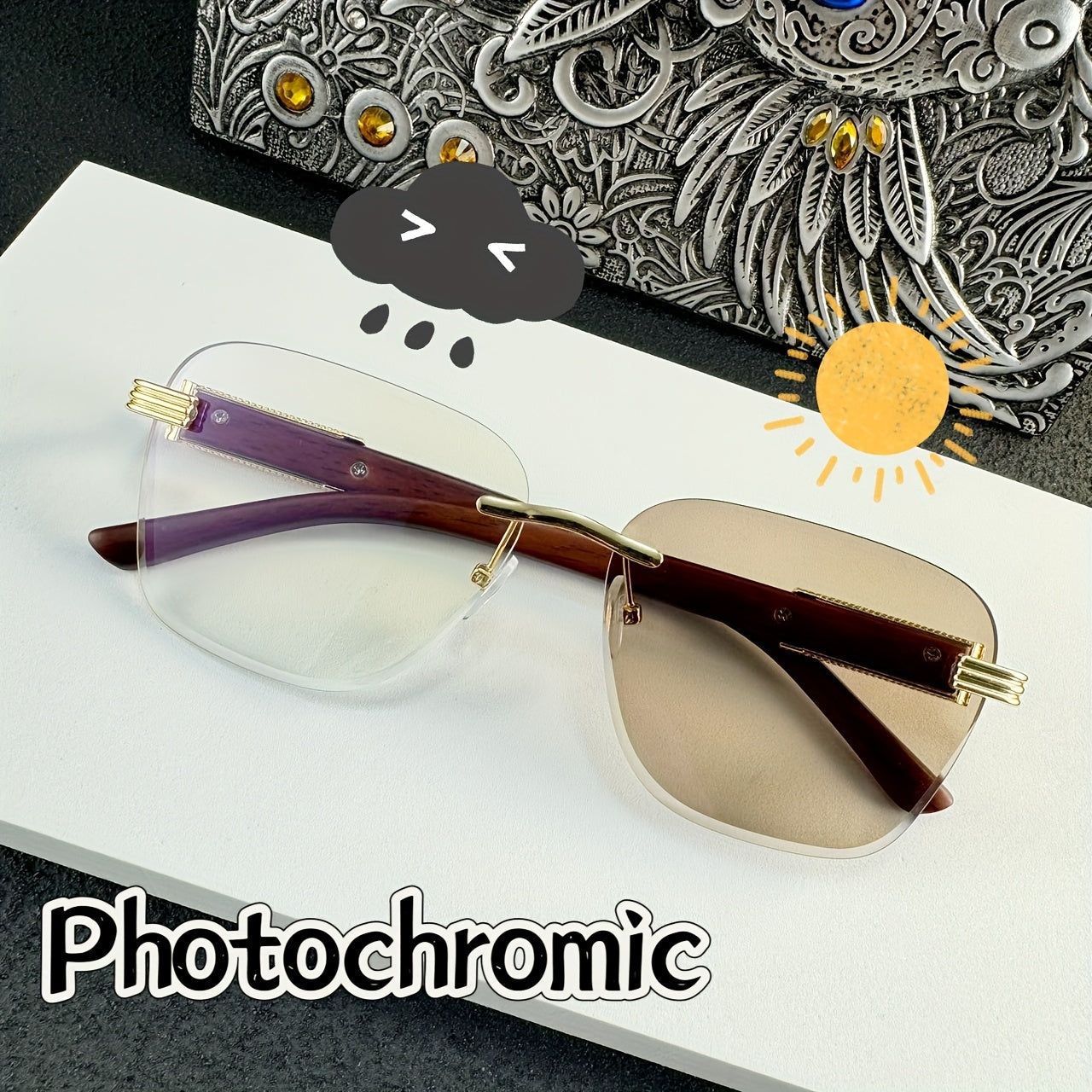 1pc of retro frameless photochromic fashionable glasses - suitable for both men and women, Y2K style, neutral and simple design - color changing lenses, suitable for daily use, very suitable for camping, makeup and dance part