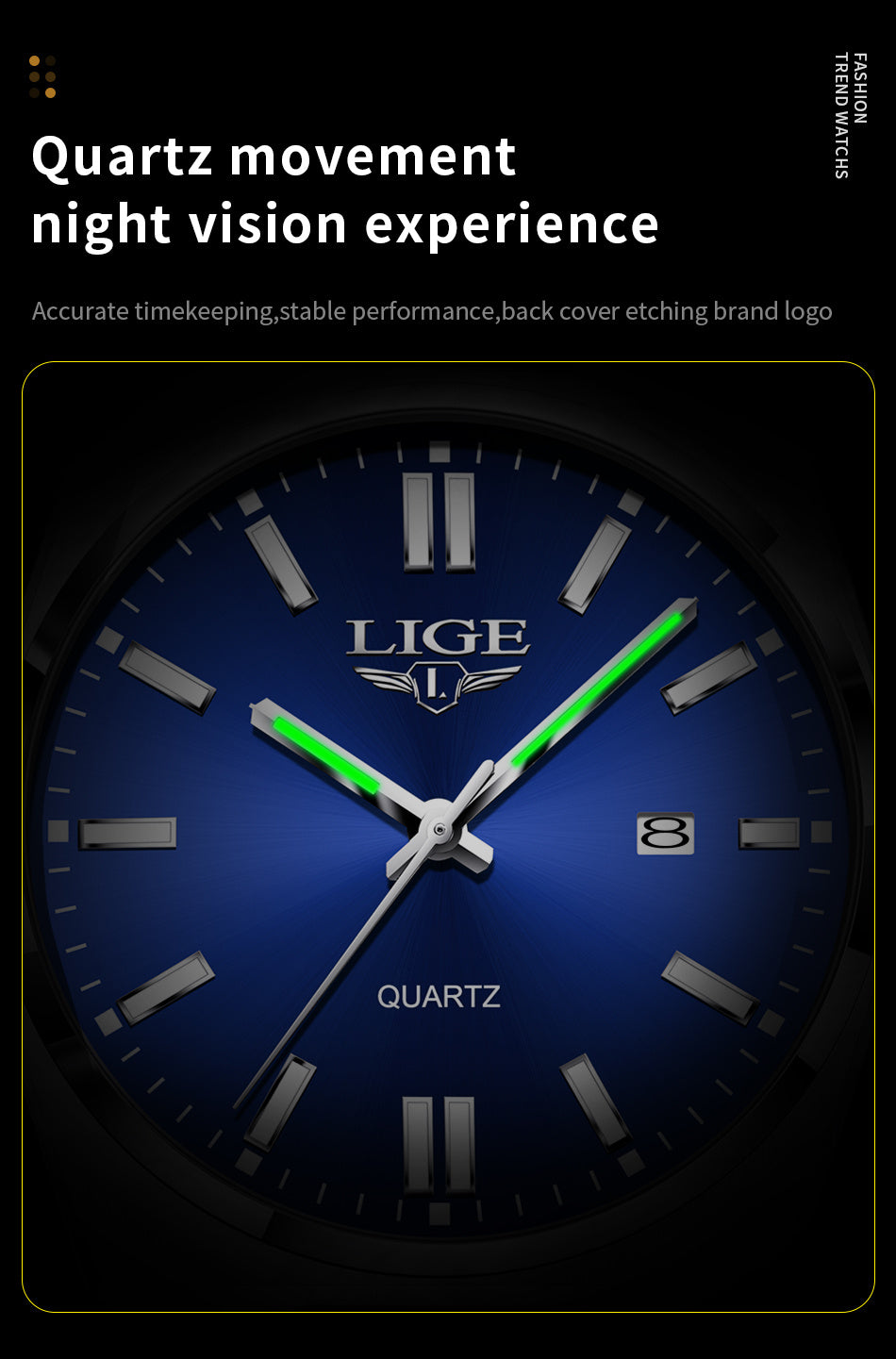 LIGE Stainless Steel Sports Watch for Men and Women - Dual Display Digital & Quartz Movement, Blue Dial, Rotating Bezel, Date Display, Metal Bracelet, Gift Box Included, Watch Accessories, LIGE