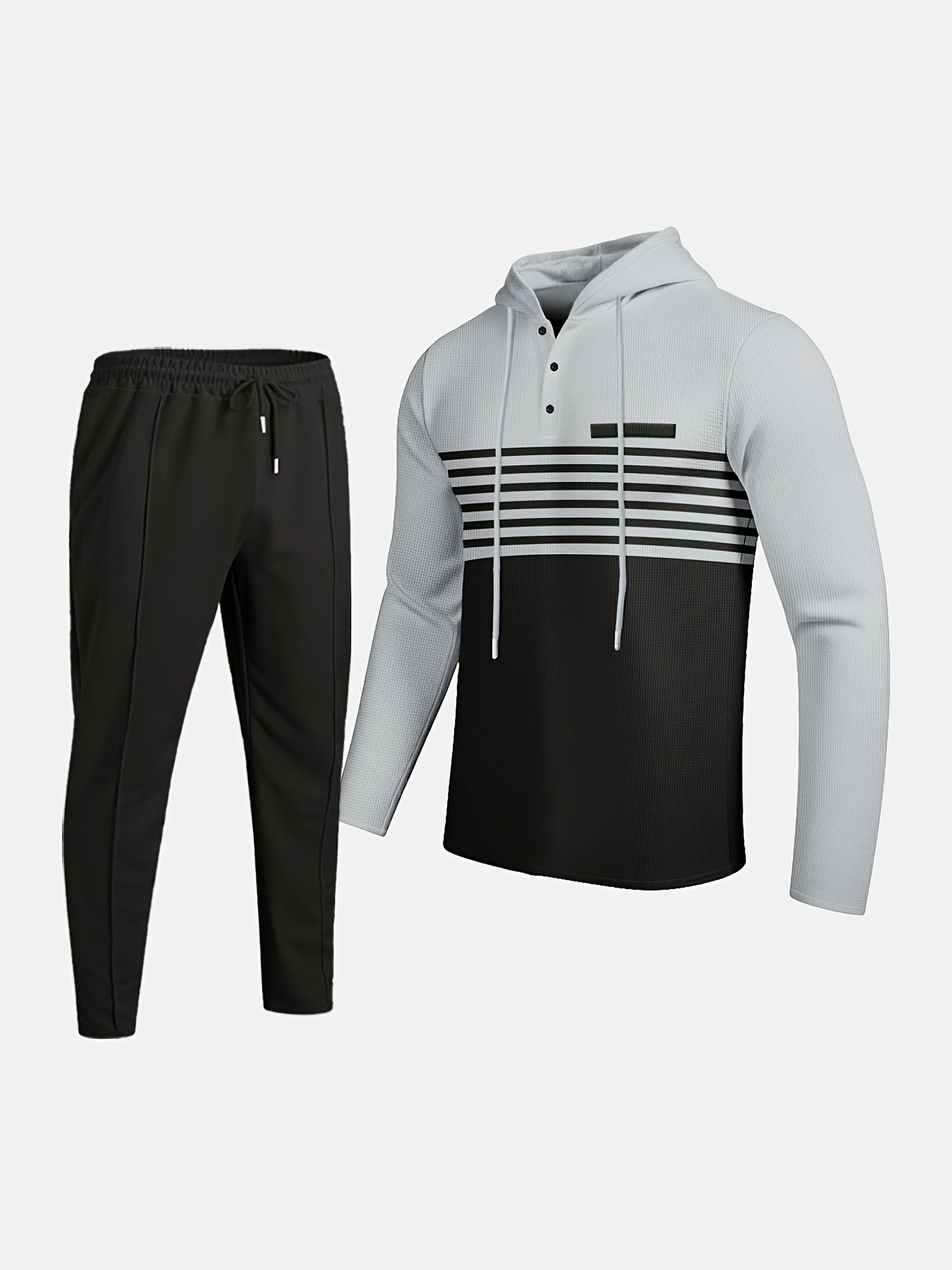 New Men's Casual Set Outdoor Versatile High Fashion Men's Hoodie Color blocked Striped Long Sleeve Top Long Pants Two Piece Set for Men