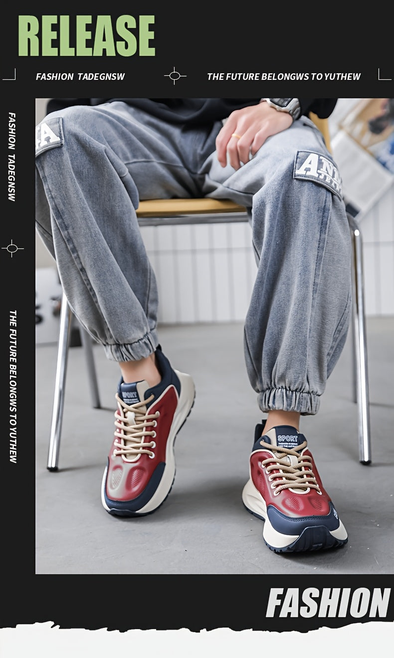 Men's Breathable Casual Sneakers - Trendy Dad Shoes with Thick Sole, Lace-Up, Mid-Top Design for Running & Fashion