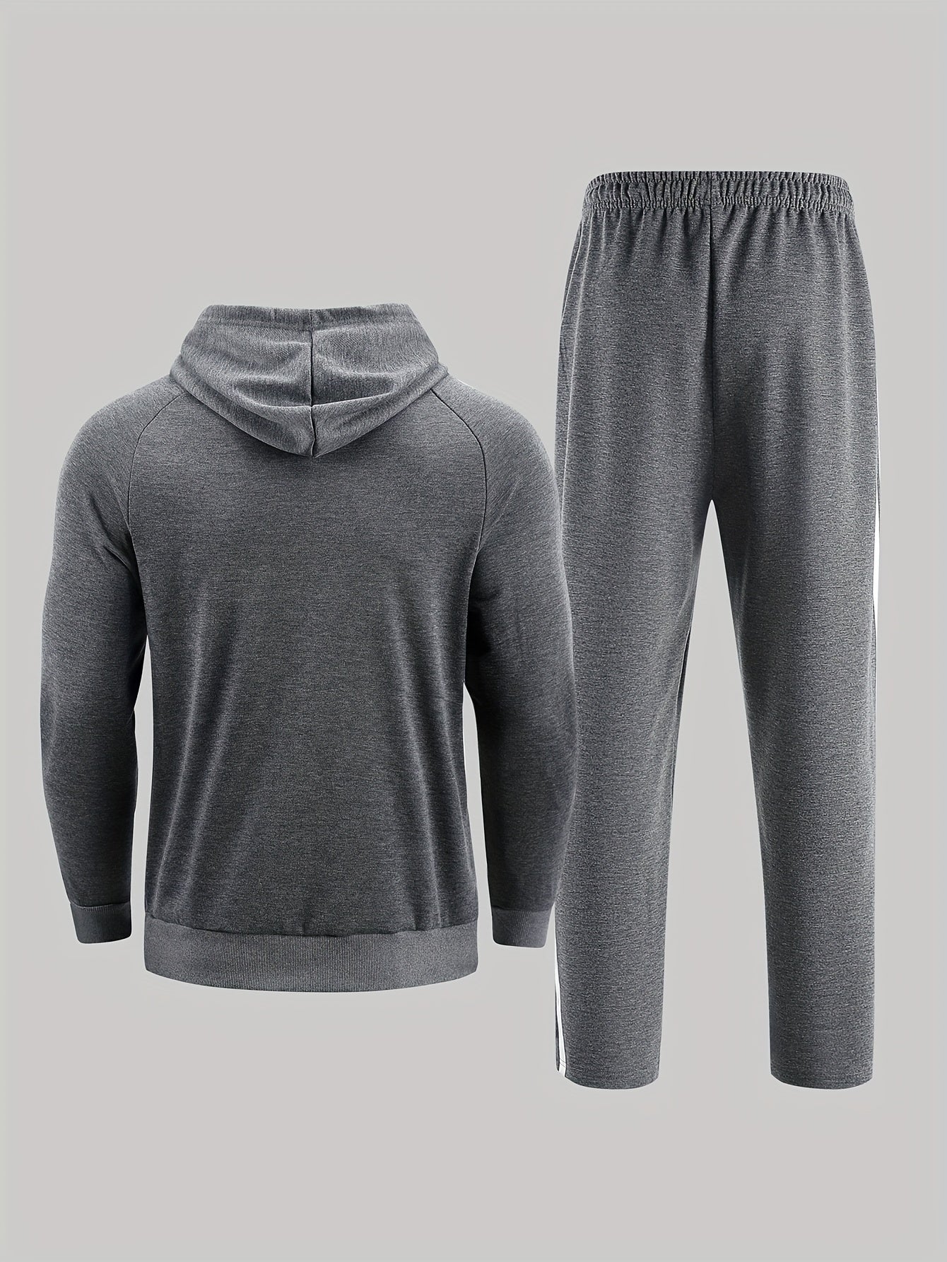 A Set of Two Men'S Casual Sports Outfits, Featuring a Striped Design with Moderately Soft Fabric, Suitable for Outdoor Running And Fitness Activities in All Seasons.