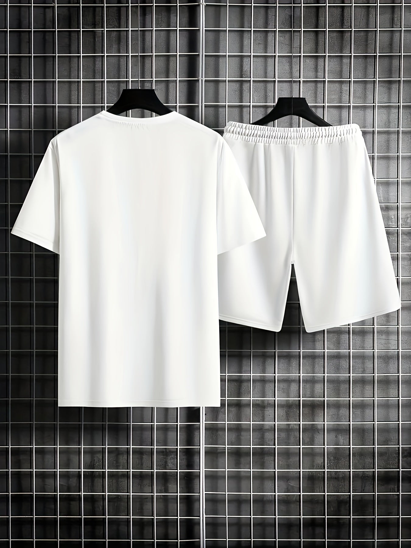 Men'S Casual 2pcs Set, Los Angeles Print, Short Sleeve Crew Neck T-Shirt & Knee-Length Shorts, Polyester & Spandex Blend, Comfortable Home Wear, All-Season Knit Fabric with Pockets, Regular Fit