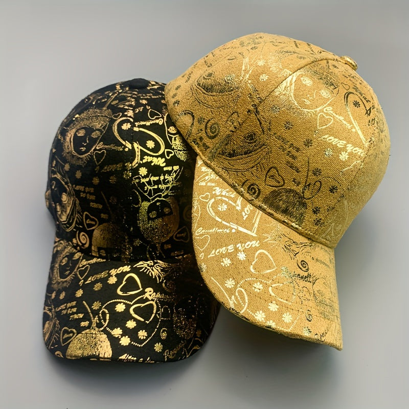 New Graffiti Baseball Caps Golden Stamping Outdoor Hip-hop Joker Cap Street Cool Baseball Hats for men and women Sports Hats Breathable Sun Cap Couple Caps Duckbill Cap