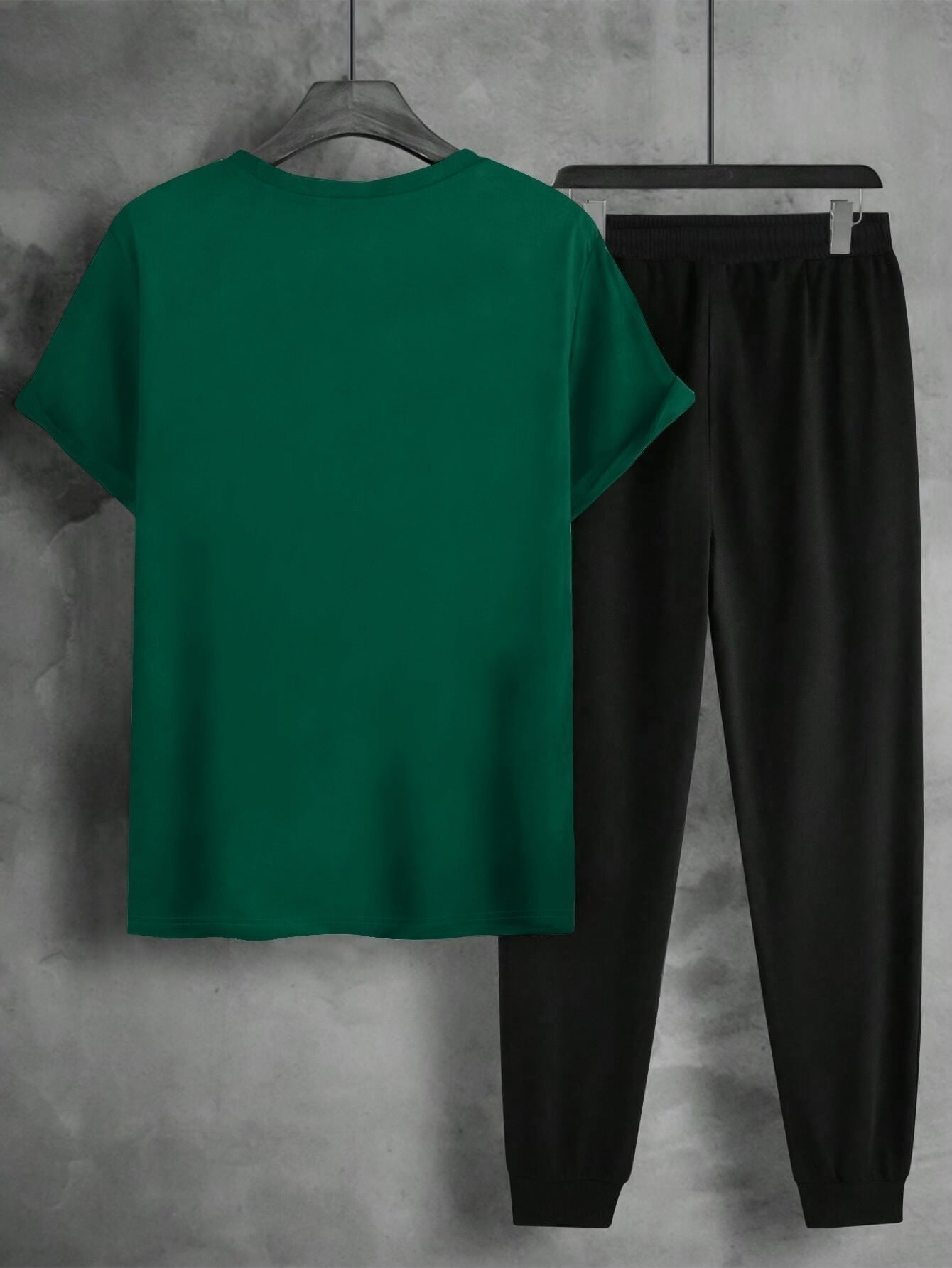 1set Men'S Casual Sportswear Set, Geometric Pattern Short Sleeve T-Shirt and Drawstring Joggers, Knitted Polyester and Elastane Blend, Round Neck, Regular Fit, Four Seasons Outfit