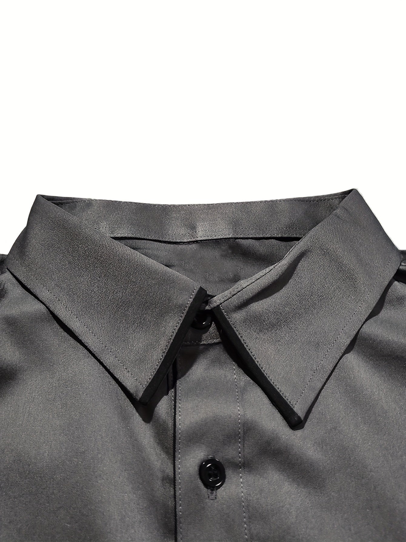 Elegant Men's Solid Color Long Sleeve Dress Shirt with Stylish Contrast Trim - 100% Polyester, Button-Up, Machine Washable - Ideal for Formal & Semi-Formal Occasions