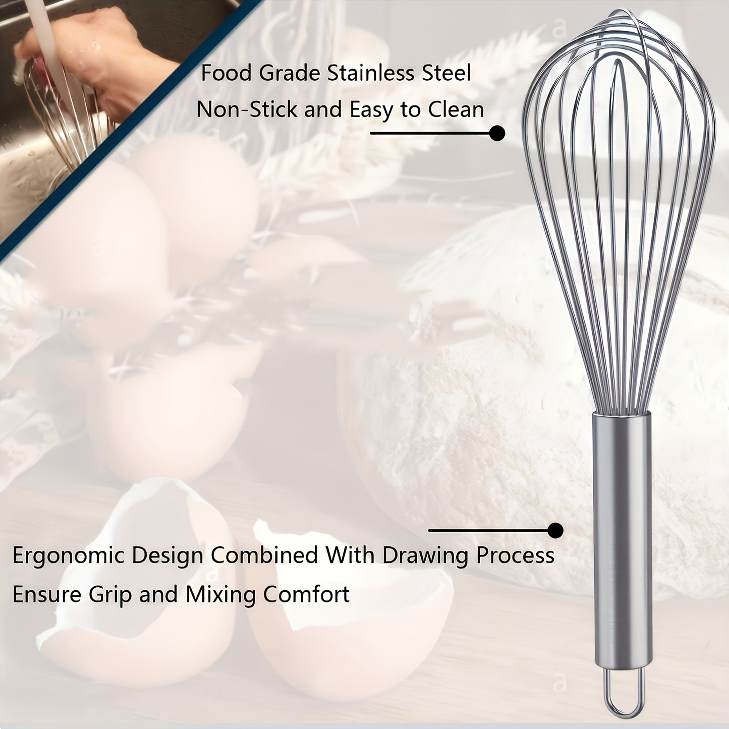 A Set of 3 Stainless Steel Whisks - Manual Kitchen Mixers Suitable for Blending, Whipping, And Stirring - a Bubble Whisk Set Designed for Enhanced Durability, Food-Grade, Easy to Clean, Ergonomic Design - No Batteries Require