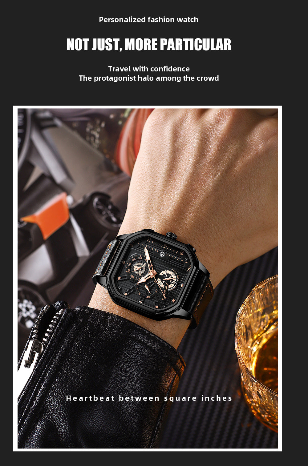 CRRJU Men's Sporty Chronograph Watch with Rose Golden Accents, Quartz Movement, IPX8 High Quality, Black Dial & Brown Faux Leather Strap - Durable Casual & Formal Timepiece
