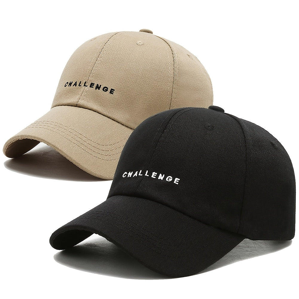 2pcs Adjustable Baseball Caps with "CHALLENGE" Embroidery - Lightweight, Breathable Polyester for Men & Women, Perfect for Outdoor Sports, Casual Wear & Holiday Gifts, Casual Headwear | Embroidered Cap | Durable Headgear