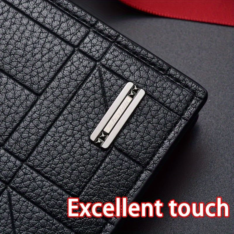 1pc Stylish Men’s Synthetic Leather Wallet with Multiple Card Slots – Black Geometric Design, Perfect for Business & Daily Use, Ideal Christmas Gift for Him