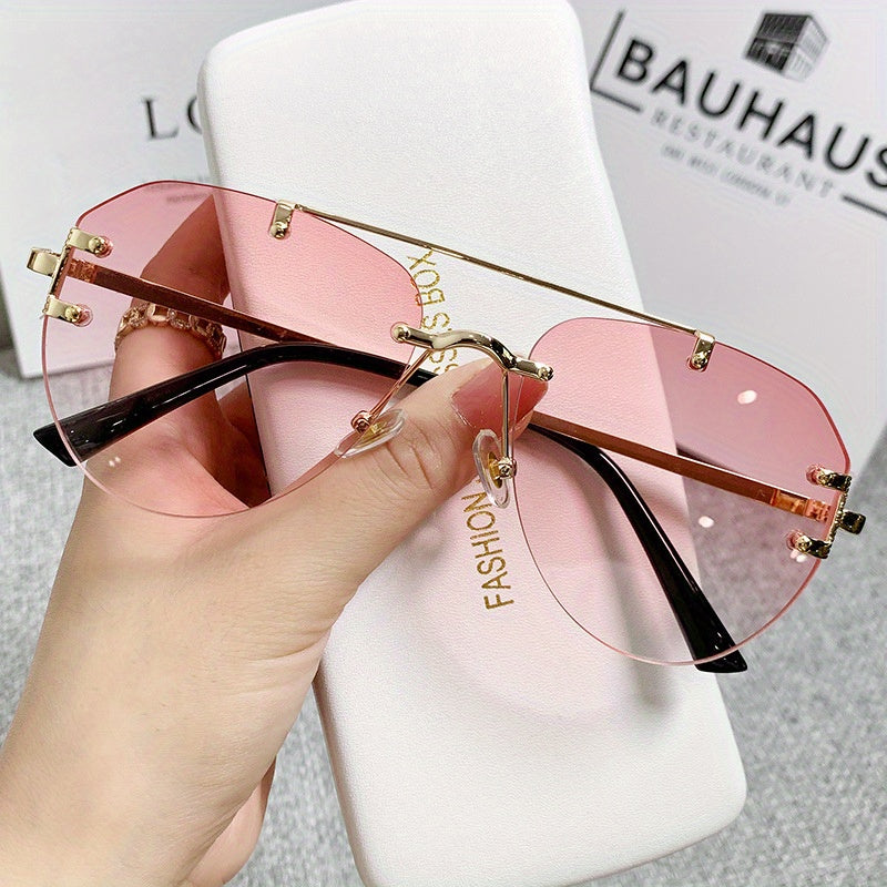 Unisex Classic Retro Double Bridge Glasses, Fashionable, No Frame, Metal Material, S Style, Ordinary Decorative for Men And Women, Casual Use