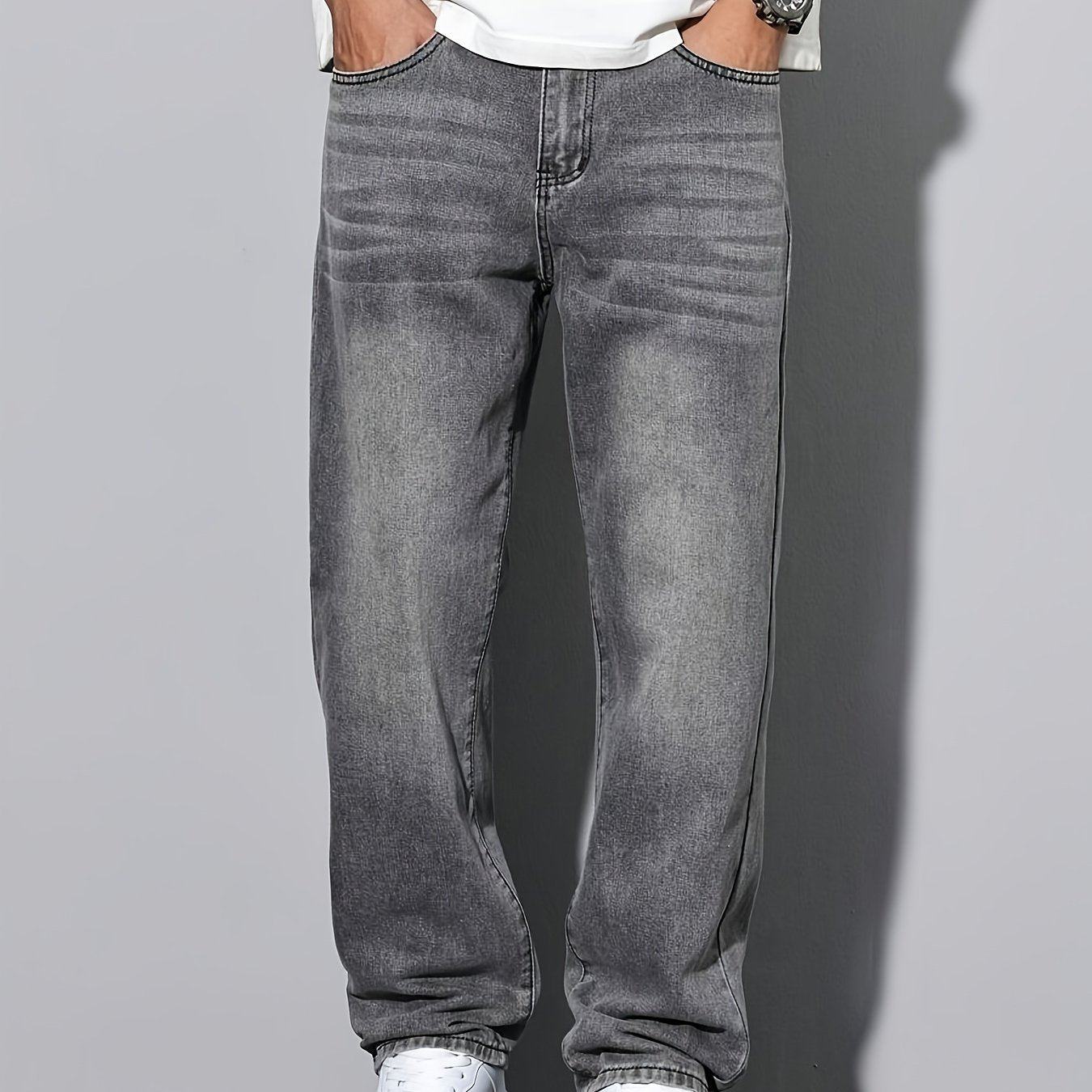 Men'S Casual Loose Fit Denim Jeans, 88.5% Cotton 8.5% Polyester 3% Rayon, All-Season Solid Color Washed Fabric, Regular Length, Non-Stretch Woven Denim Pants