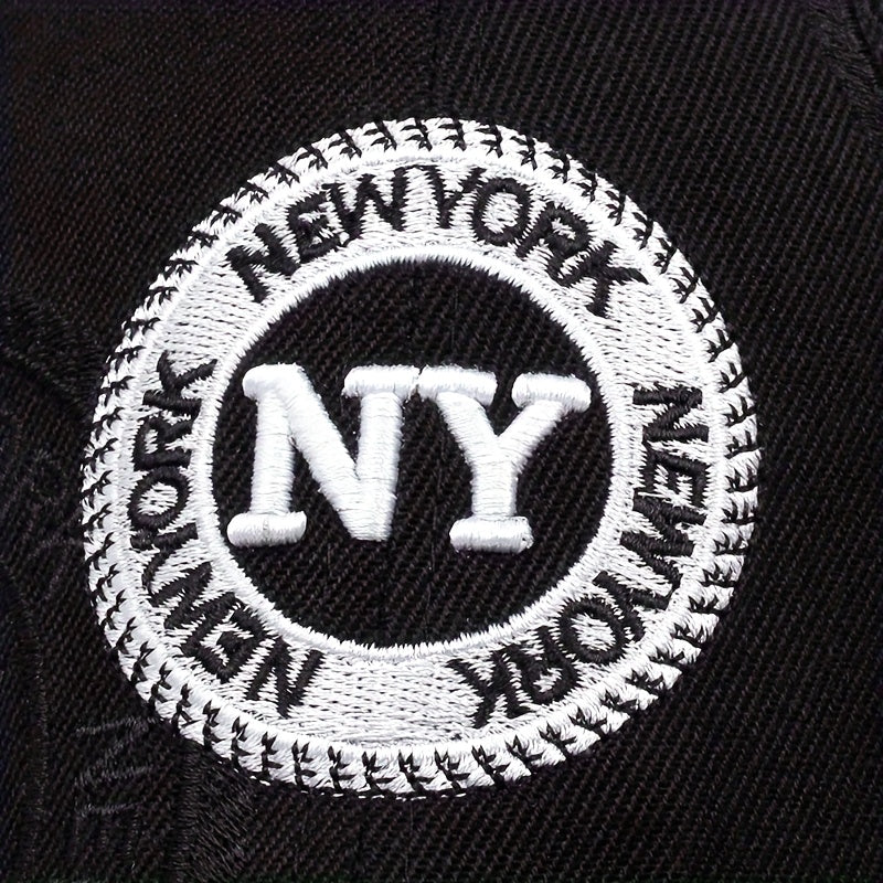 NY Logo Baseball Cap - Black & White Snapback Hat with "NEW YORK NY" Embroidery, Lightweight Polyester, Ideal for Outdoor Sports & Casual Wear, Casual Wear Cap|Logo Embroidered Cap|Machine Washable