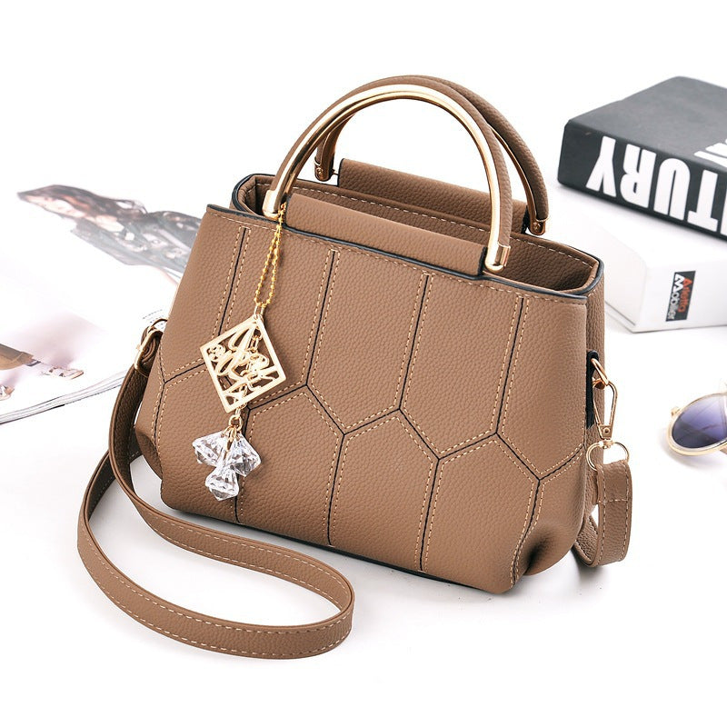 2025 New Women's Geometric Hexagon Pattern Crossbody Bag with Adjustable Strap & Golden-Tone Hardware - Zipper Closure, Polyester Lining, Multiple Colors (Khaki/Dark Gray/White/Pink/Red/Black) - Versatile for Casual & Formal