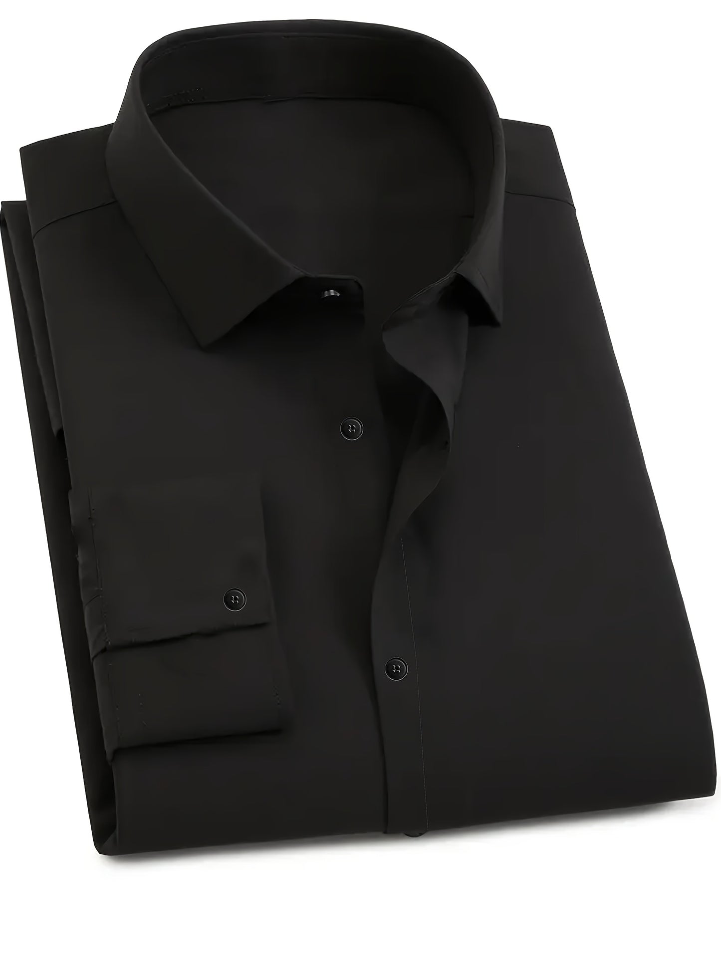 Men's Classic Solid Color Long Sleeve Dress Shirt - Regular Fit Point Collar, Non-Stretch Fabric for Office, Business & Casual Wear, All-Season Versatile Wardrobe Staple, Everyday Comfort, Sleek Appearance, Easycare Material
