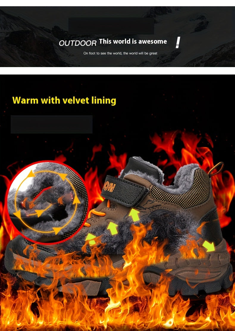 Teen Comfort Plush Lined Hiking Shoes are warm, durable, and comfortable for boys and girls, perfect for fall/winter outdoor adventures, warm and comfortable