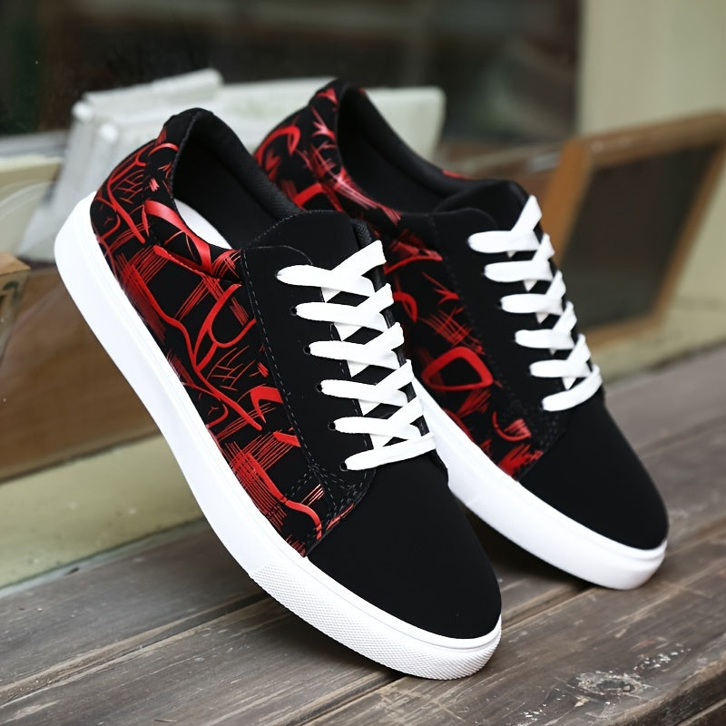 Men's Trendy Street Style Low Top Skateboard Shoes, Comfy Non Slip Lace Up Casual Sneakers For Men's Outdoor Activities