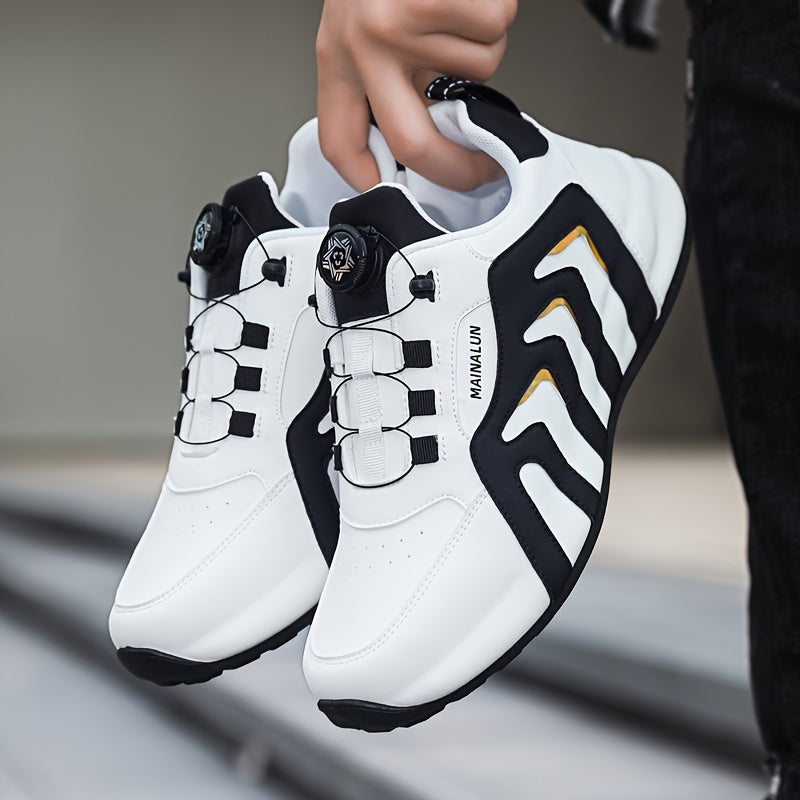 Men's Striped Casual Shoes Rotary Buckle Comfy Durable Outdoor Jogging Hiking Fishing, All Seasons