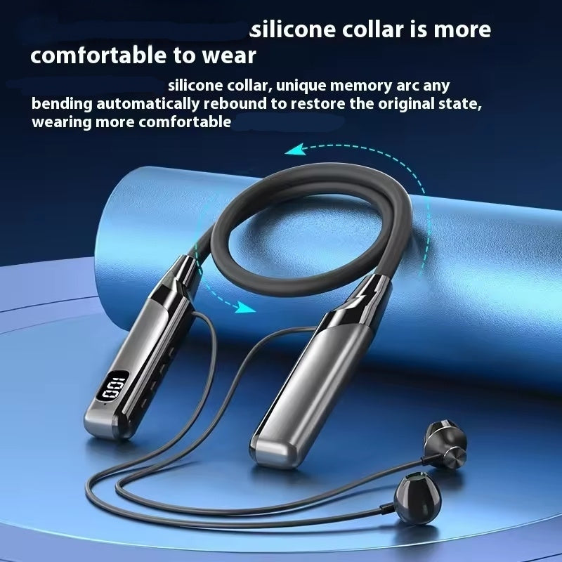 Ultra-Long Battery Wireless Neckband Headphones, Wireless 13.46 cm-Ear Earbuds with Digital Charge Display, Noise-Canceling Stereo Bass, Built-In Mic, Magnetic Suction, Soft Silicone Collar, Compatible with Sports, Running, W