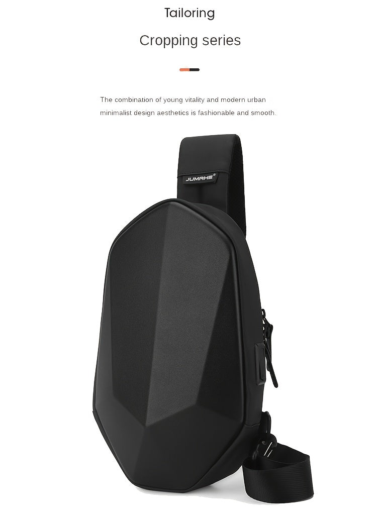JUMAHE Men's USB Charging Crossbody Bag with Dual Power Ports, Hexagonal Geometric Design Street Style Shoulder Bag - Premium Durable Fabric, Adjustable Strap & Zipper Closure for Daily Commute (Black/Grey), Bags for Travel,