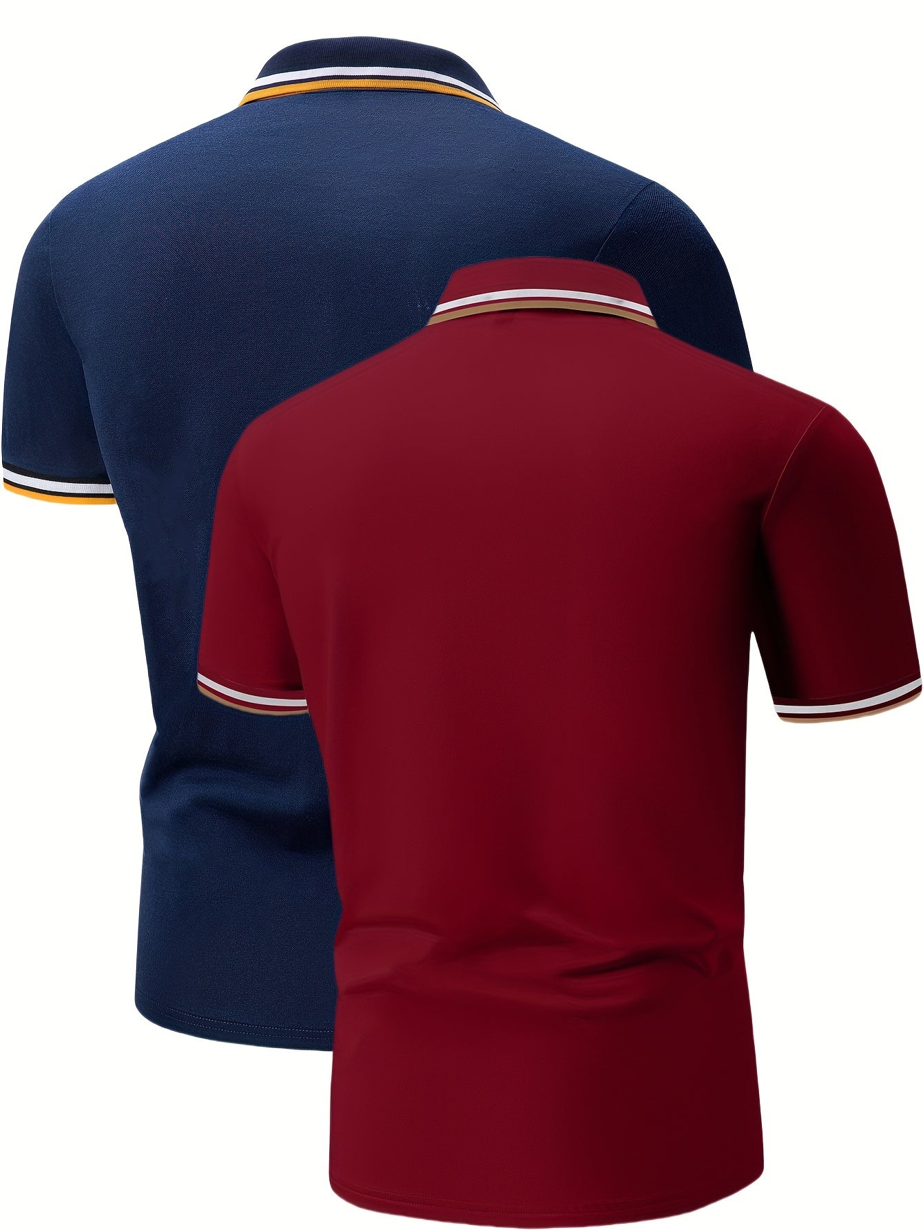 2pcs Men's Short-Sleeve Shirts with Contrast Collars - Lightweight Polyester, Pastel Blue & Pink, Turn- Collar, Button Closure, Regular Fit, Casual & Business-Casual Wear, Ideal for Summer or Gifting, Short Sleeve Tops