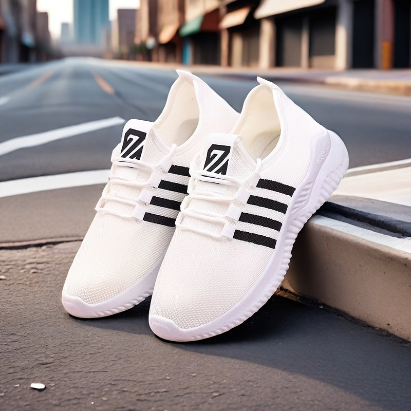 Men'S Fashion Sneakers - Solid Color, Low Top, Lace-Up, Fabric Upper & Inner, PVC Sole, Fabric Insole - Casual Athletic Shoes for All