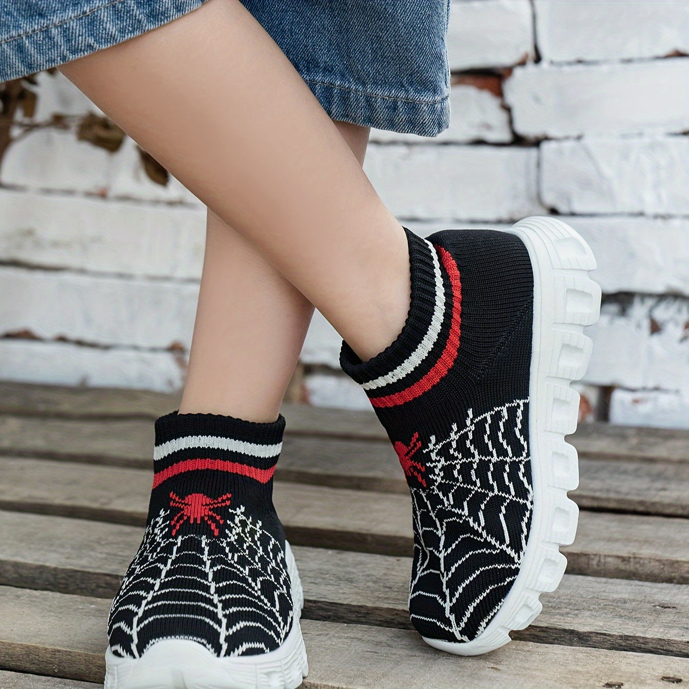Spider Slip-On Sneakers for Youngsters - Spider Web Embroidery Design, Breathable Fabric & Lightweight EVA Sole, Anti-Slip Comfortable Casual Shoes for Boys and Girls, Shoes for Girls, Youngsters Slipon Footwear, Fun Youngste