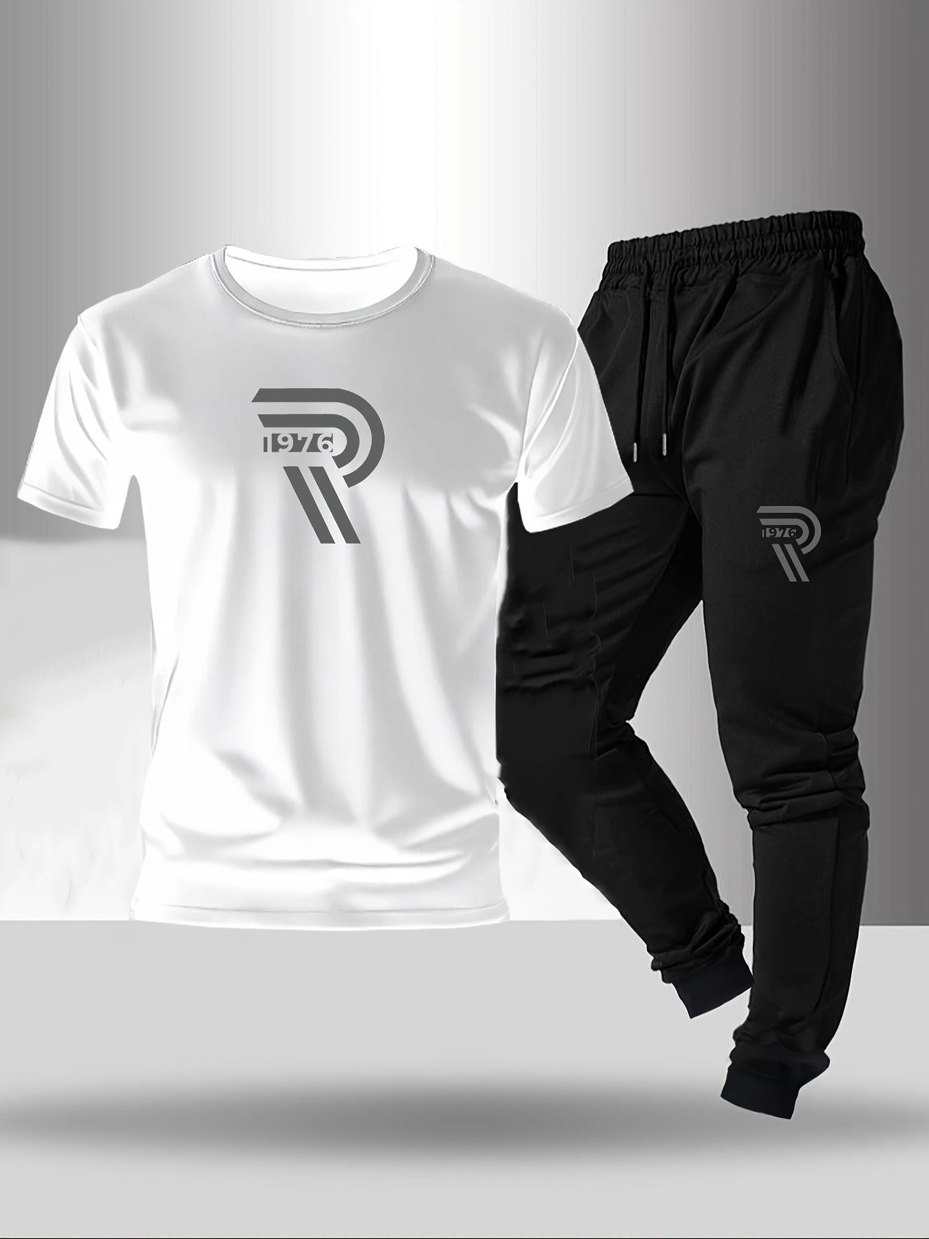 2pcs Set, Men'S Casual Loungewear, Gift, Fashion Print, Round Neck T-Shirt with Drawstring Pants, Outfit