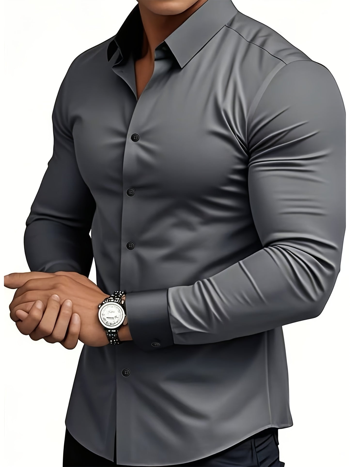Men's Classic Solid Color Long Sleeve Dress Shirt - Regular Fit Point Collar, Non-Stretch Fabric for Office, Business & Casual Wear, All-Season Versatile Wardrobe Staple, Everyday Comfort, Sleek Appearance, Easycare Material