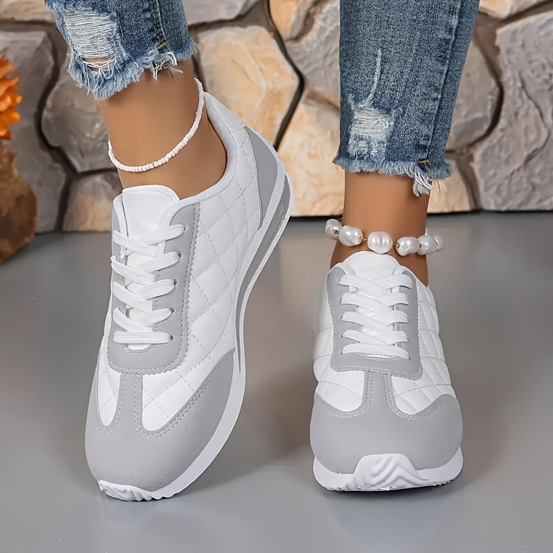 Women's Retro Athletic Sneakers - Lightweight, All-Season, Stability Support, Synthetic Leather Upper, Fabric Lining, TPR Sole, Quilted Design