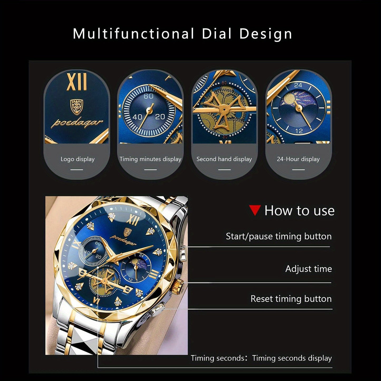 New Luxury Brand Waterproof Stainless Steel Women's And Men's Waterproof Watch, Leisure And Business Multifunctional Chronograph, Best Men's And Women's Gift Watch