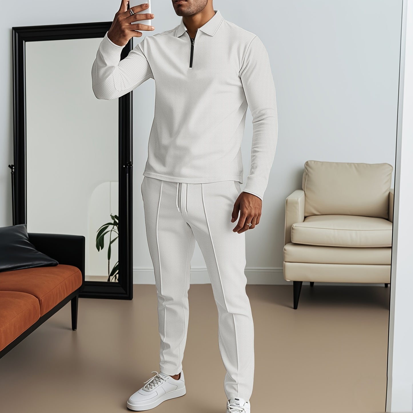 2025 collar half zipper long sleeved two-piece set, collar zipper allows for free breathing, casual pants to wear, knitted fabric is softer, multi color and multi style, Men's solid color is simple and not simple.