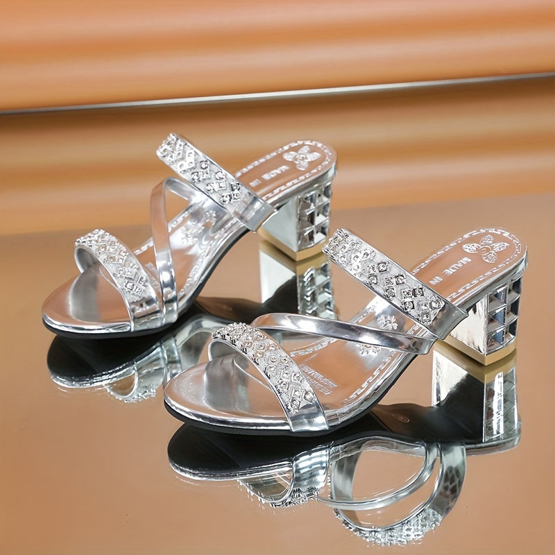Fashionable Chunky Heel Sandals With Rhinestones