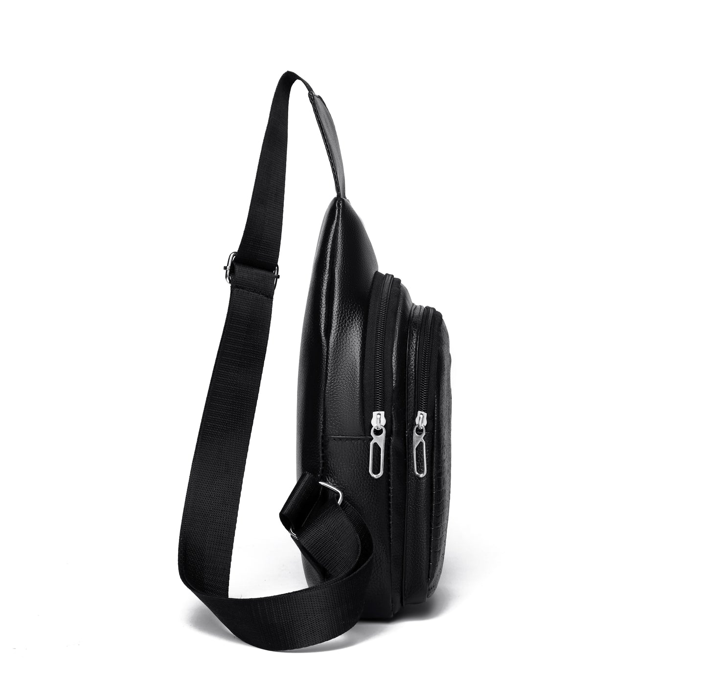 Men's Stylish Black PU Leather Sling Bag - Large Capacity Lightweight Crossbody Chest Pack with Embossed Design & External Earphone Hole for Casual Outings, Crossbody Bag