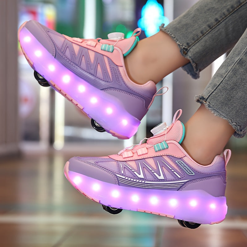 Children's pulley shoes for girls rechargeable glowing four-wheel removable sneakers with wheels