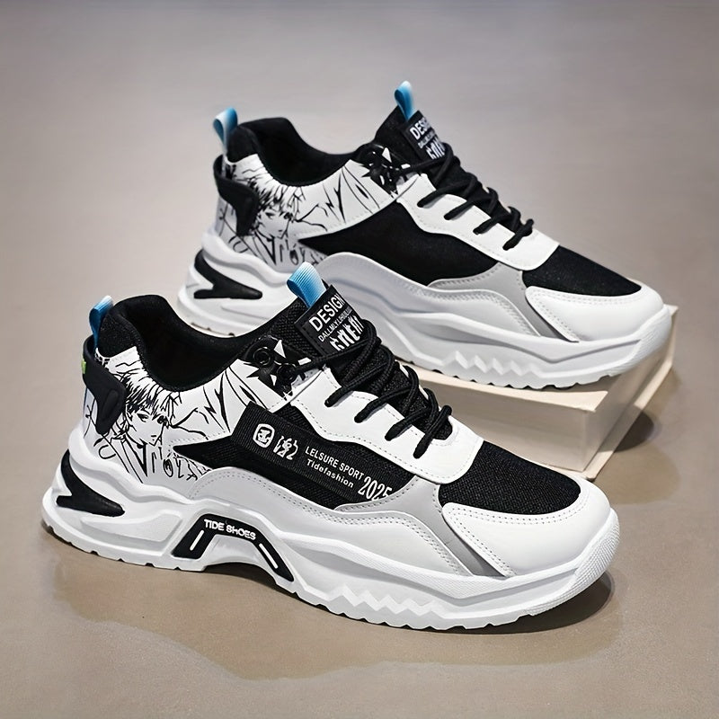 Men's Versatile Color Block Skate Sneakers - Comfortable, Non-Slip, Durable Lace-Up Canvas Shoes with Rubber Sole for All Seasons
