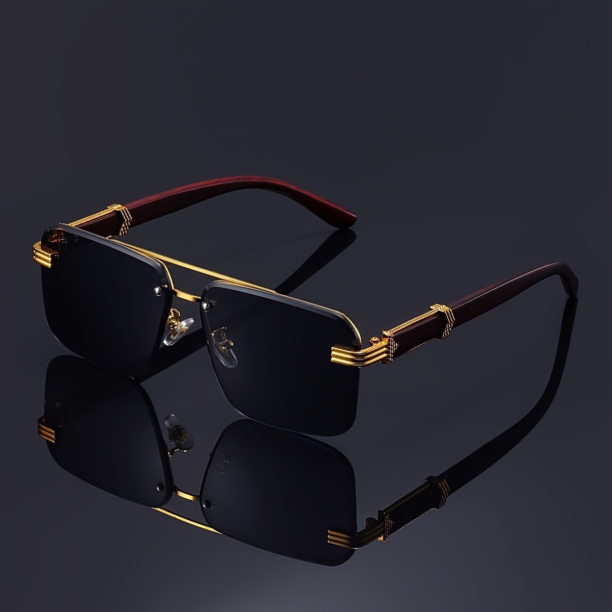 Luxury Frameless Fashion Glasses for Men and Women, Imitation Wood Grain Temple Tips, Perfect Choice, Versatile Comfortable, Popular Selection