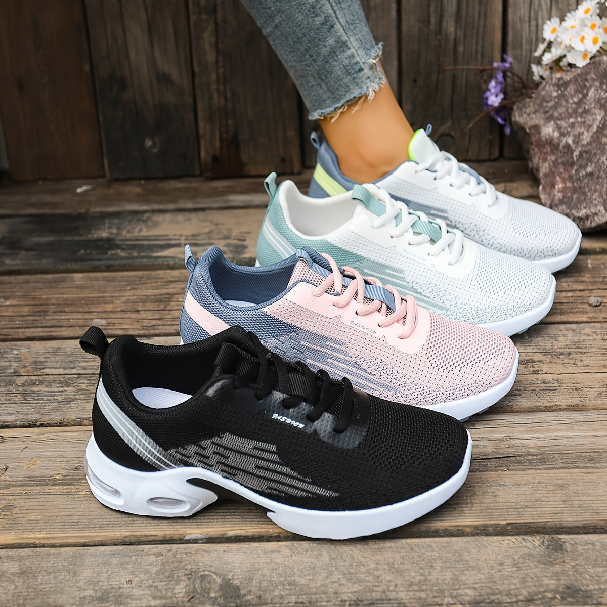 Breathable Mesh Women's Sneakers - Lightweight Soft Sole Lace-Up Low-Top Shoes with Cushioned PVC Sole for Running, Gym, Work & Travel - All-Season Comfort in Black, White, Light Blue, Pink, Grey, Ladies Sneakers, Gym Footwea