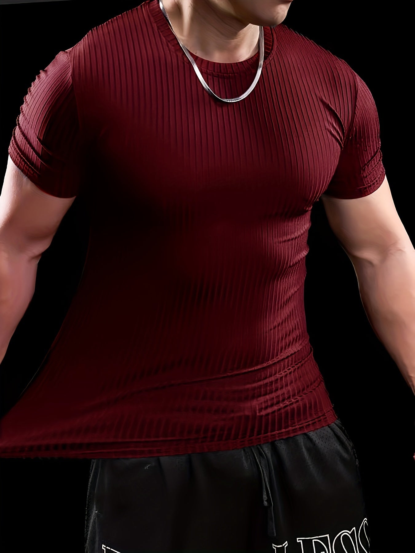 Men's Stretch Fit Short Sleeve T-Shirt - Breathable, Comfortable Polyester Blend, Solid Blue, Crew Neck, Casual & Sporty Style for Spring/Summer