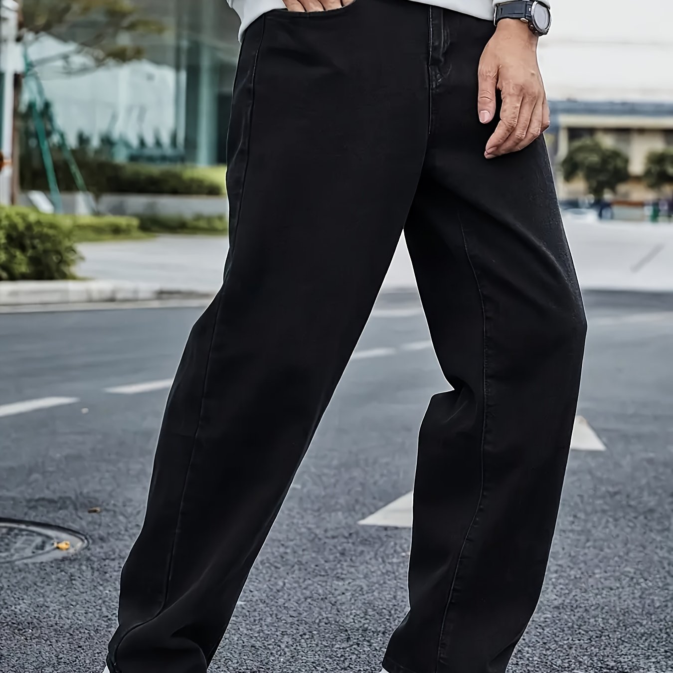 Men's Loose Fit Light Blue Denim Jeans - Straight Leg, Slant Pockets, Non-Stretch Cotton Blend, Casual Street Style for All Seasons