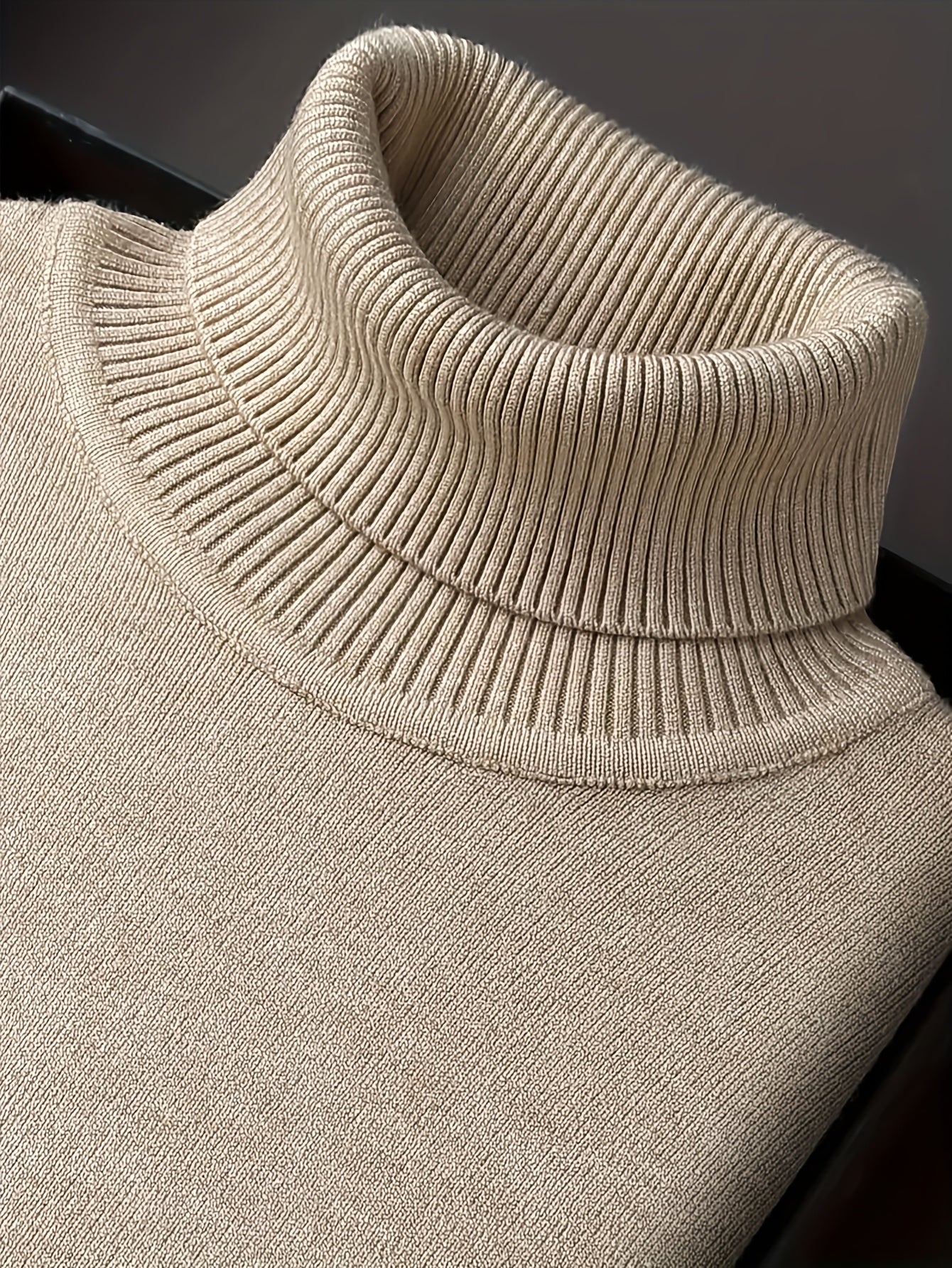 Men's Sleek Light Blue Turtleneck Sweater - Casual Knit Pullover with Ribbed Cuffs, Long Sleeves for Fall/Winter, Soft Viscose Blend