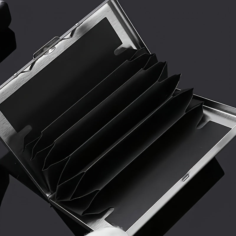 Premium Stainless Steel RFID Blocking Card Holder for Men – Sleek Black Metal Wallet with Multiple Compartments, Perfect Father’s Day Gift for Dad, Secure Card Storage | Polished Finish | Metallic Construction