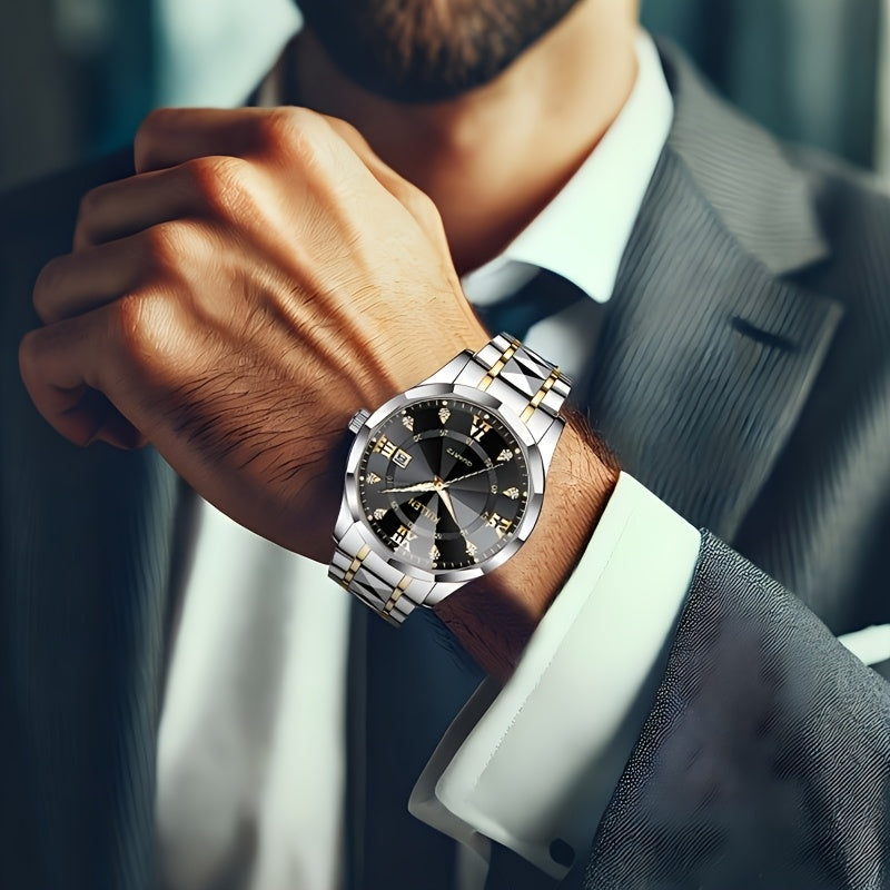 Elegant Men'S Quartz Watch with Stainless Steel Band, Alloy Case & Round Dial - Elegant Timepiece, Ideal for Business Professionals, Perfect Valentine'S Day & Thanksgiving Gift
