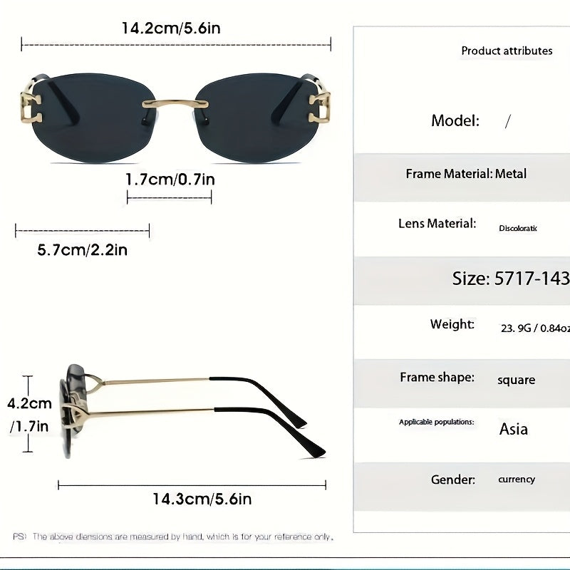 Photochromic frameless fashion glasses European and American fashionable for men and women using metal eyeglass hinges PC lenses ladies and gentlemen high-end personality glasses daily trendy versatile holiday party street ph