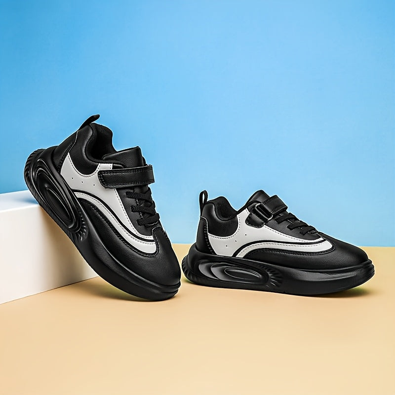 Youngsters' Stylish Athletic Footwear - Comfortable Non-Slip Soft Sole Walking Shoes for Boys & Girls, All-Season, Black & White with Hook and Loop Closure