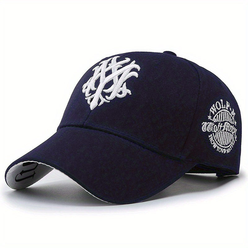 1pc Unisex Baseball Cap with "M" Design, Adjustable Metal Buckle Closure, Stylish & Comfortable for Men & Women, All-Season Wear, Black, Casual Headwear, Modern Headgear