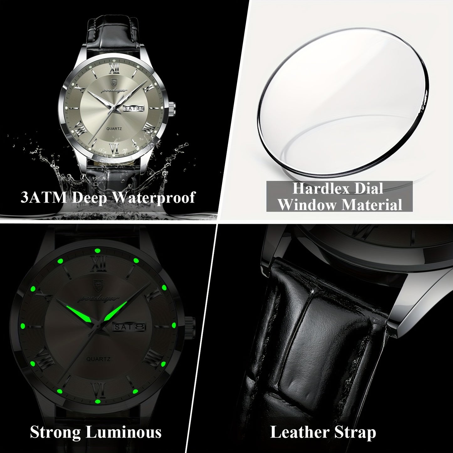 Luxury Leather Strap Men's Watch Waterproof Luminous Calendar Week Wristwatch Simple Business Fashion Sports Men's Watch