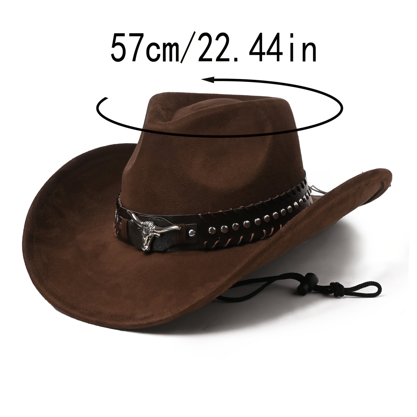 Western Cowboy Hats for Men And Women, Classic Faux Suede with Metal Studs And Bull Pattern, Lightweight Unisex Festival Occasion Hat, Woven Inelastic Polyester with Decorative Accessories, No Feather, Non-Washable