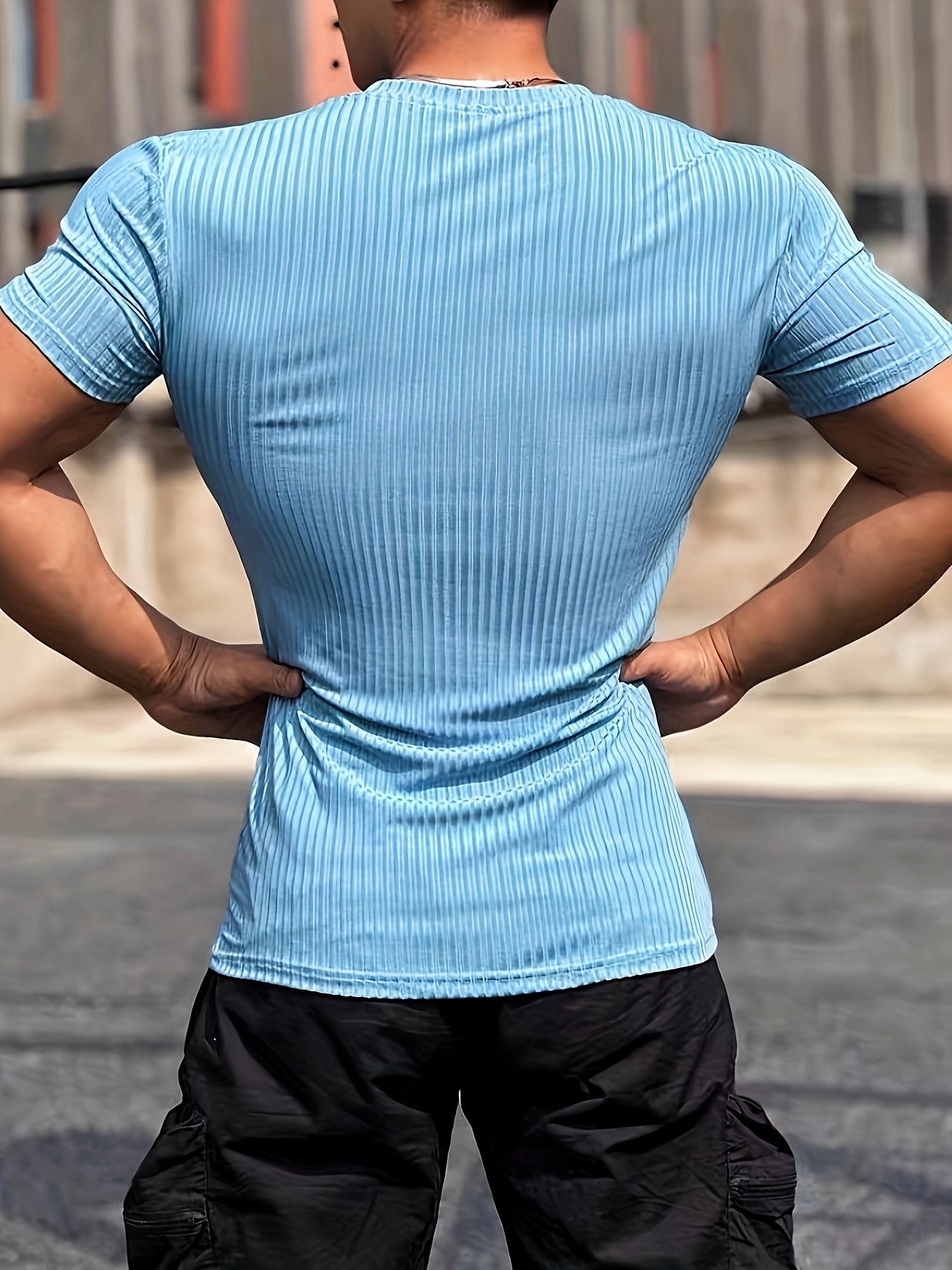 Men's Stretch Fit Short Sleeve T-Shirt - Breathable, Comfortable Polyester Blend, Solid Blue, Crew Neck, Casual & Sporty Style for Spring/Summer