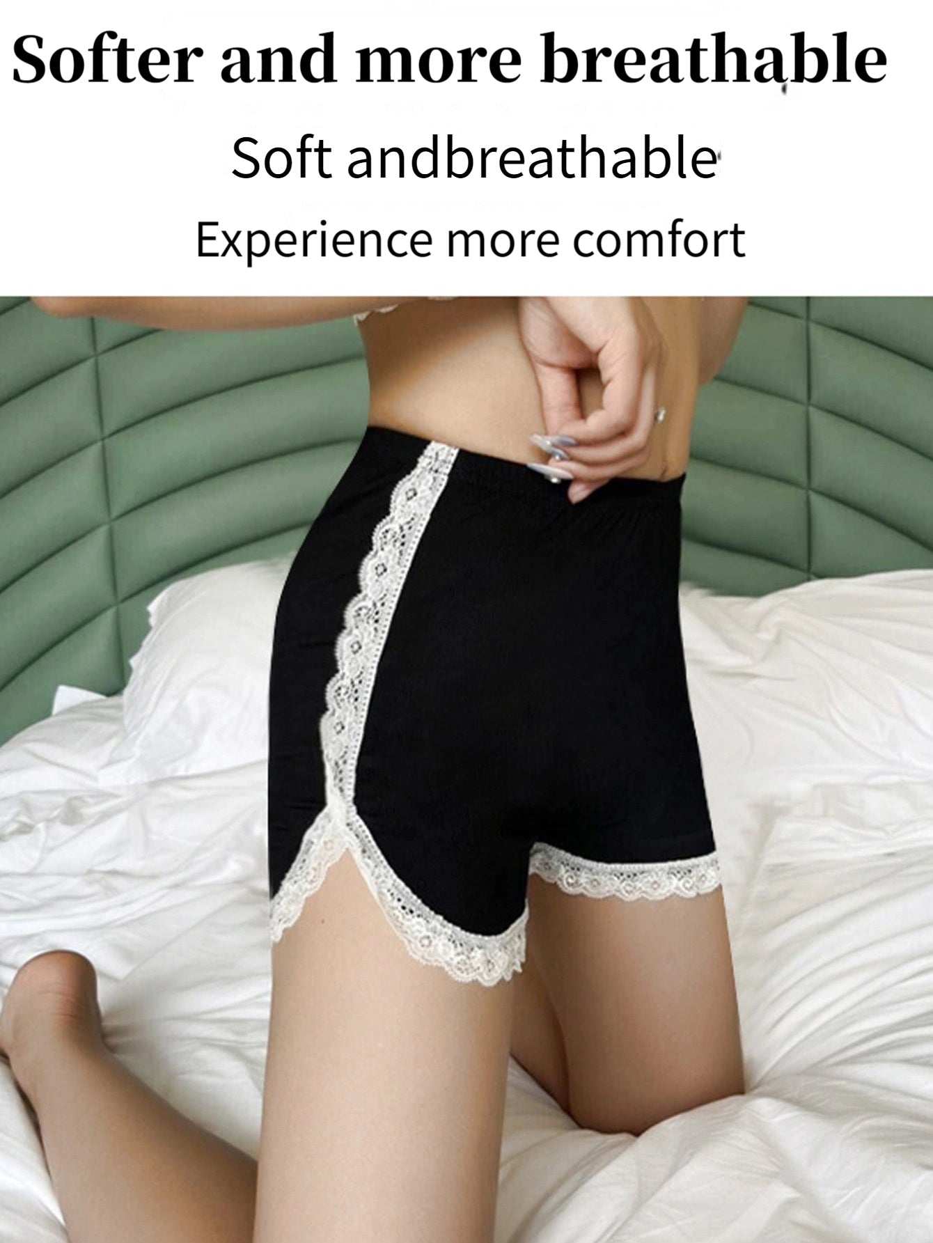 Women's High-Elasticity Safety Shorts - Breathable, Seamless, No-Show with Lace Trim, Black and White, Stretchy Fabric, Ideal for Summer Casual Wear, High Waisted Shorts