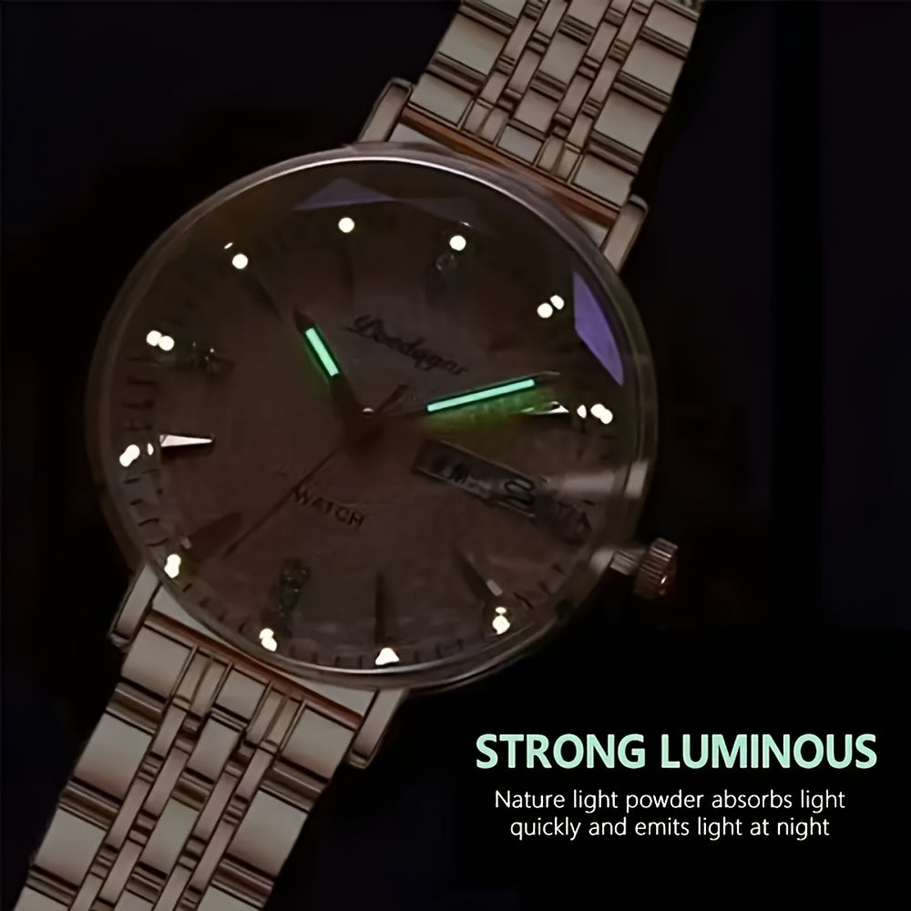 1pc POEDAGAR Elegant Women'S Quartz Watch - Luxurious Rose Golden-Tone with Luminous Hands, Calendar Display, Alloy Case & Band, Quartz Movement, Fashion Accessory|Elegant Timepiece|Rose Golden Finish, Watch Accessories